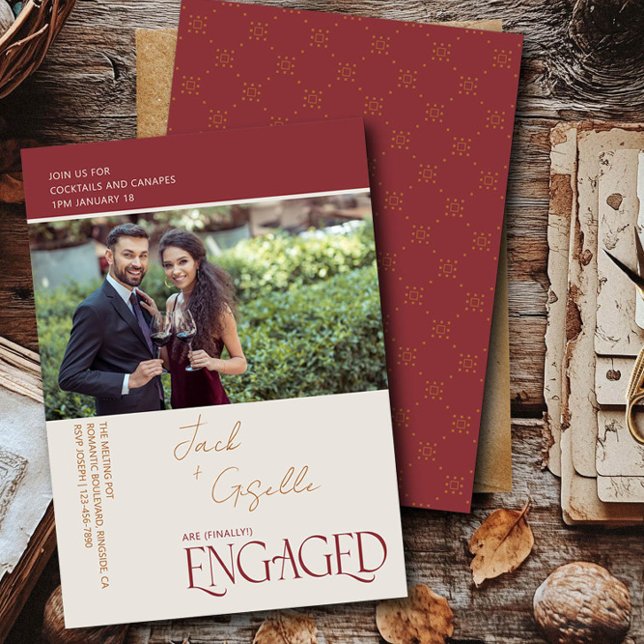 Elegant Engaged Tricolor Engagement Photo Party Invitation (Engagement Photo Invitation from the Engagement Party Invitations collection by Darling & May)