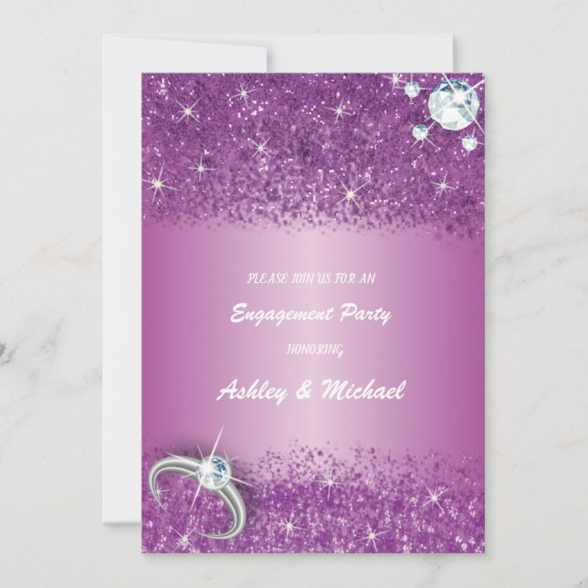 elegant engagement party chic purple glitter  invitation (Front)