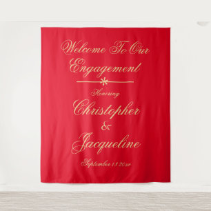 Elegant Engagement Party Chic Red & Gold Backdrop  Tapestry