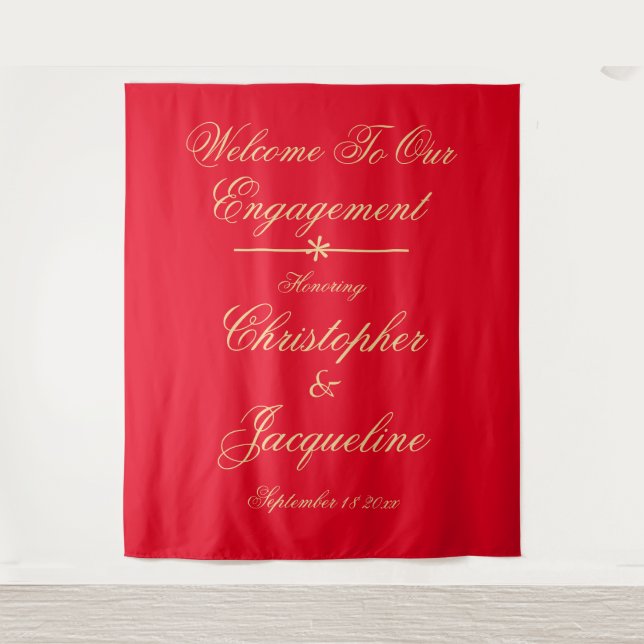 Elegant Engagement Party Chic Red & Gold Backdrop  Tapestry (Front)