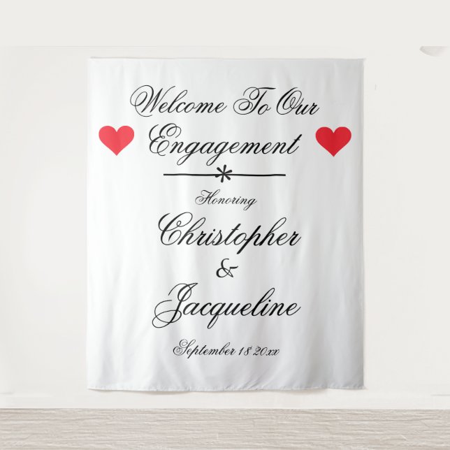 Elegant Engagement Party Custom Name Chic Backdrop Tapestry (Front)