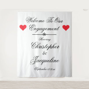 Elegant Engagement Party Custom Name Cute Backdrop Tapestry