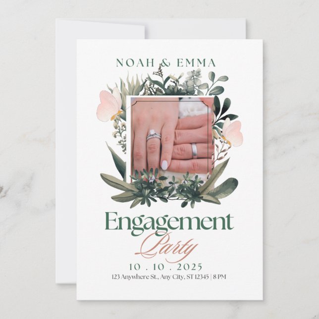 Elegant Engagement Party Invitation – Botanical &  (Front)
