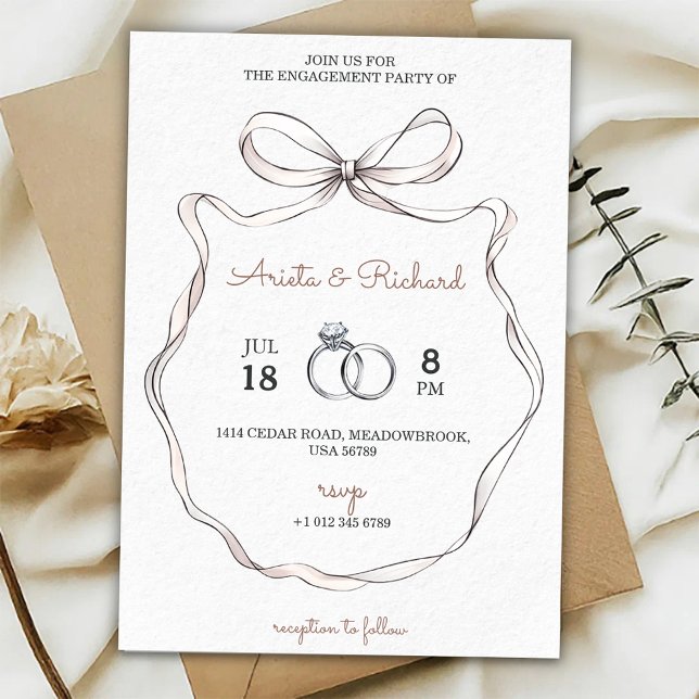 Elegant engagement party invitation with a bow (Creator Uploaded)