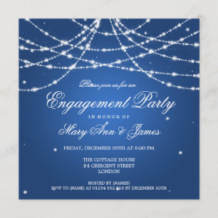 Elegant Engagement Party Sparkling String Blue Invitation