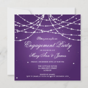 Elegant Engagement Party Sparkling String Purple Invitation