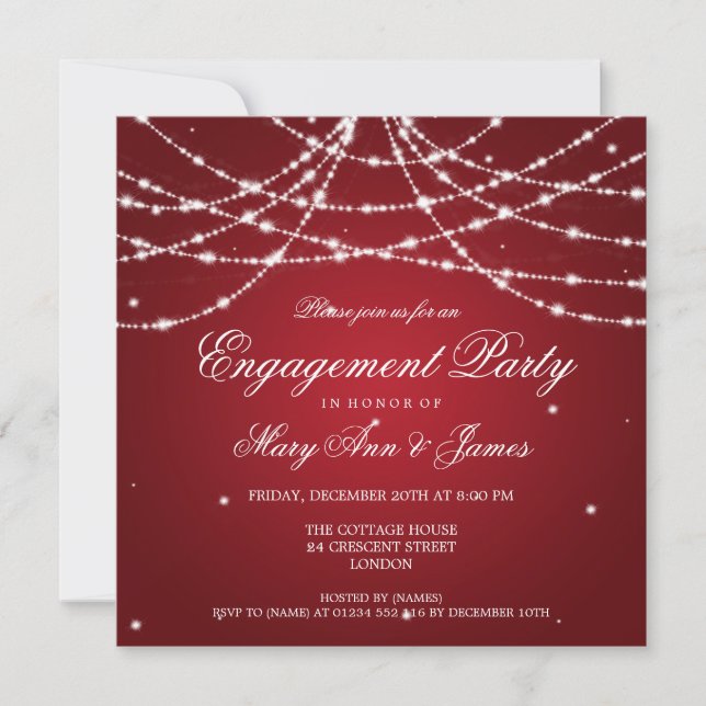 Elegant Engagement Party Sparkling String Red Invitation (Front)