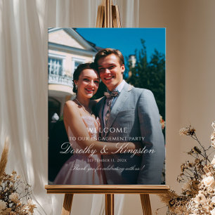 Elegant engagement party welcome sign with photo