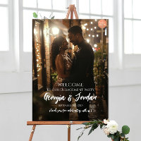 Elegant engagement party welcome sign with photo