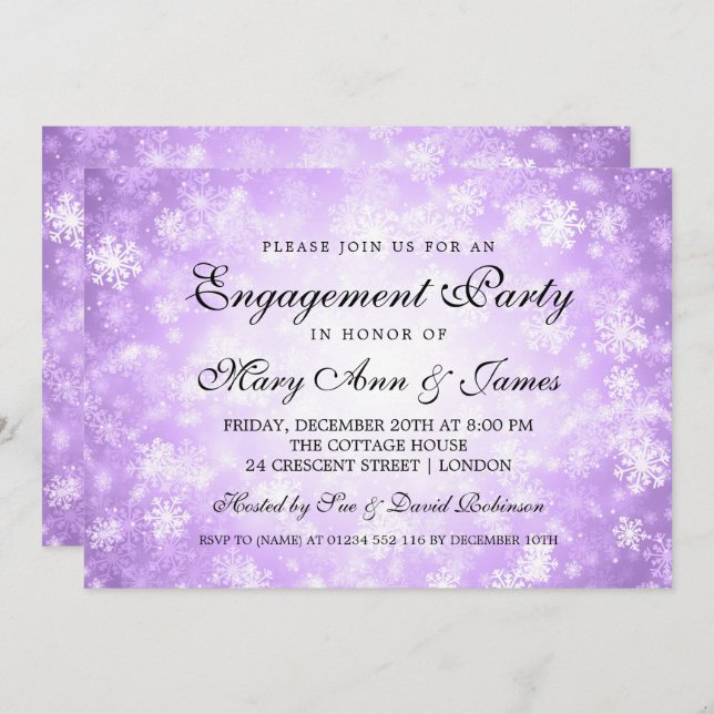 Elegant Engagement Party Winter Wonderland Purple Invitation (Front/Back)