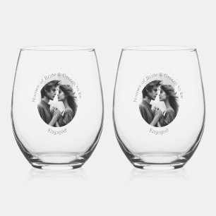 Elegant Engagement Personalized Photo Bride Groom Stemless Wine Glass