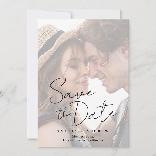 Elegant Engagement Photo Script Wedding  Save The Date (Front)