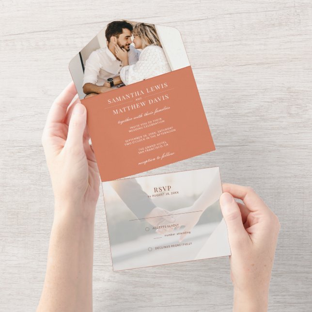 Elegant Engagement Photo Terracotta Wedding All In One Invitation (Tearaway)