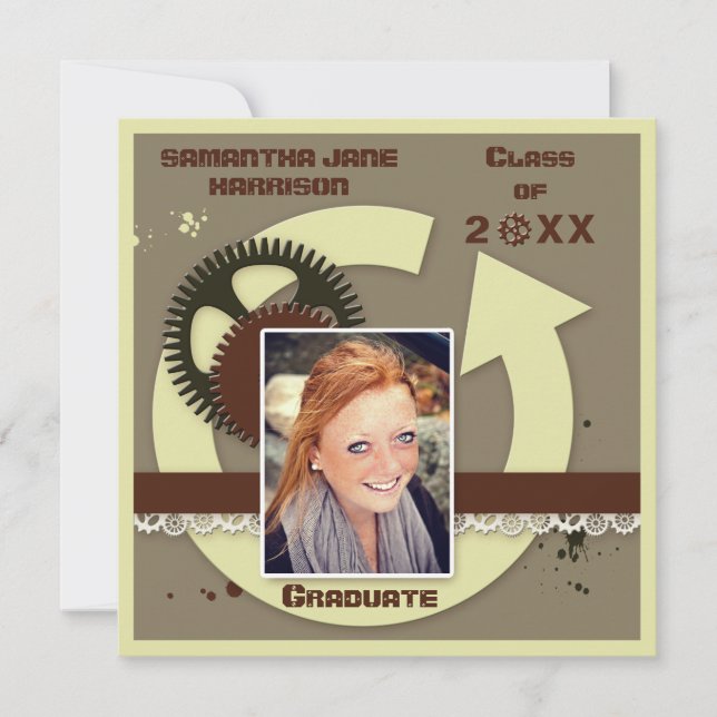 Elegant Engineer Gears Graduation Photo Invitation (Front)