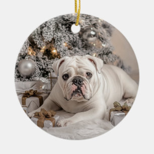 Elegant English Bulldog Christmas Ceramic Ornament
