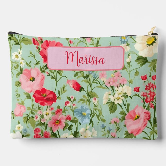 Elegant English Country Wildflower Lg Personalized Accessory Pouch (Back)