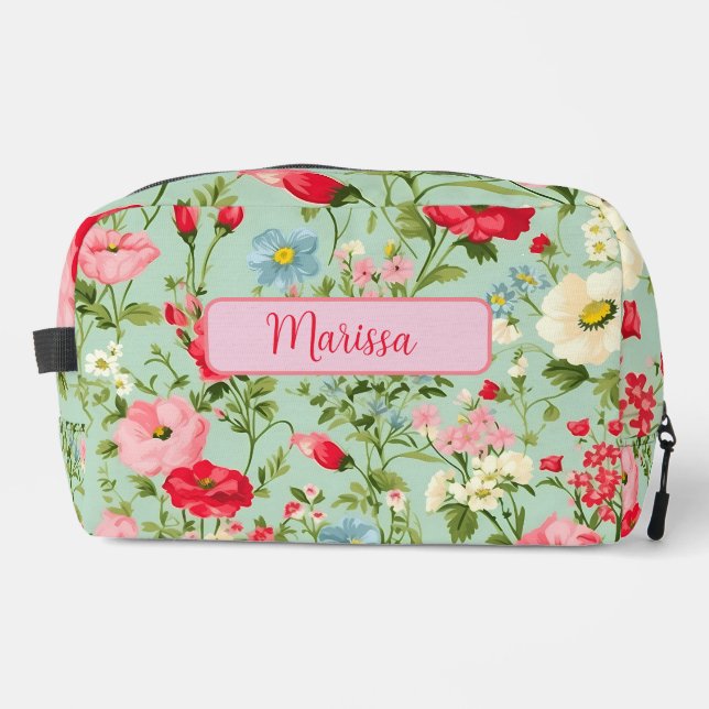 Elegant English Country Wildflower Personalized Dopp Kit (Front)