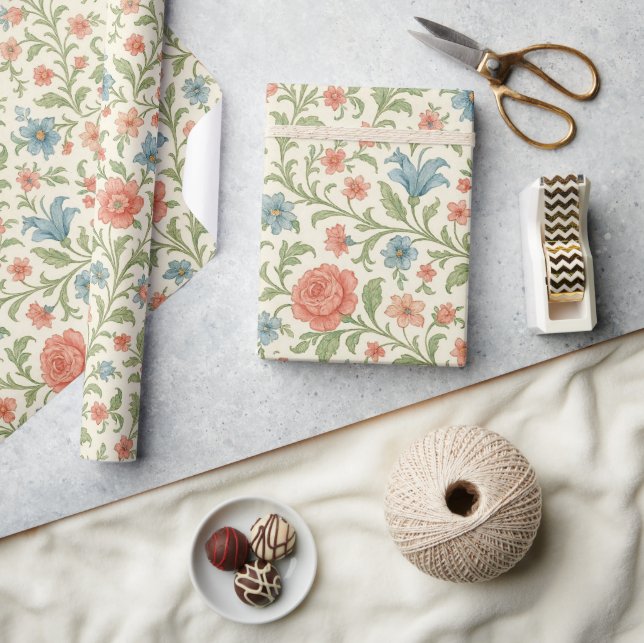 Elegant English Shabby Chic Floral Art Pattern Wrapping Paper (Crafts)