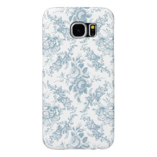 Elegant Engraved Blue and White Floral Toile Samsung Galaxy S6 Case