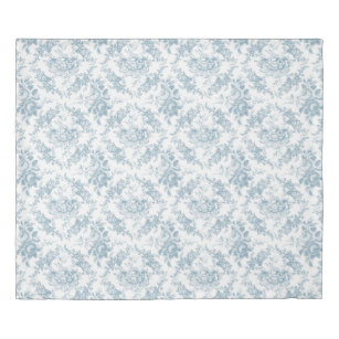 Elegant Engraved Blue and White Floral Toile Duvet Cover