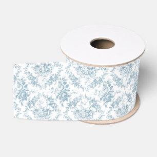 Elegant Engraved Blue and White Floral Toile Grosgrain Ribbon