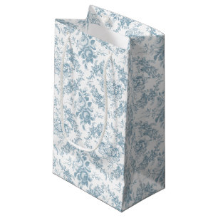 Elegant Engraved Blue and White Floral Toile Small Gift Bag