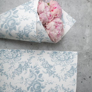 Elegant Engraved Blue and White Floral Toile Tissue Paper