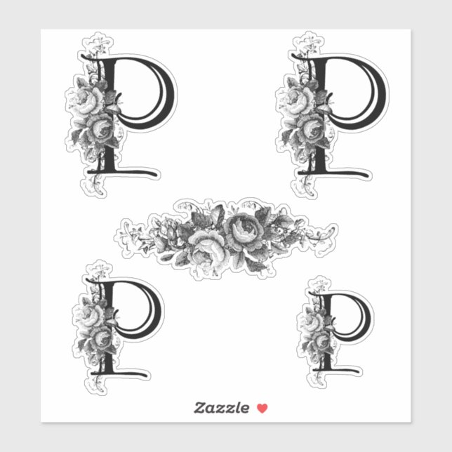 Elegant Engraved Floral Monogram Letter P (Sheet)
