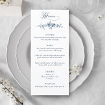 Elegant Engraved French Blue Floral Menu<br><div class="desc">Classically chic design features custom text graphics in a lovely flowing script font and editable text fields for your celebration menu details with elegant engraved blue floral embellishment. The back features a complementary floral wreath encircling your monogram. Shop matching products in Collections at the Grafixmom store.</div>