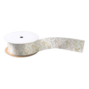 Elegant Engraved Gold Holly and Pine Branches Satin Ribbon