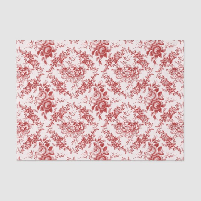Elegant Engraved Red and White Floral Toile Tissue Paper (Front)
