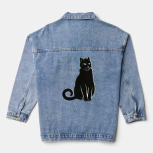 Elegant Enigma: Artistic Black Cat Denim Jacket