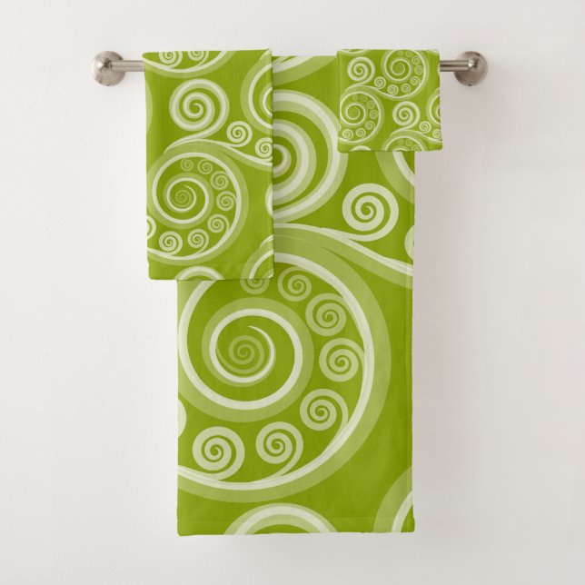 Élégant ensemble de serviettes Green Koru Fern Fro (En situation)