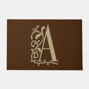 Elegant Entry Monogram A Initial on Brown Doormat