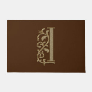 Elegant Entry Monogram I Initial on Brown Doormat