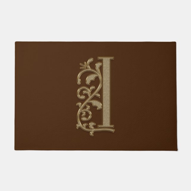 Elegant Entry Monogram I Initial on Brown Doormat (Front)