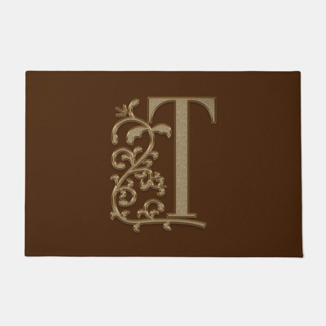 Elegant Entry Monogram T Initial on Brown Doormat (Front)