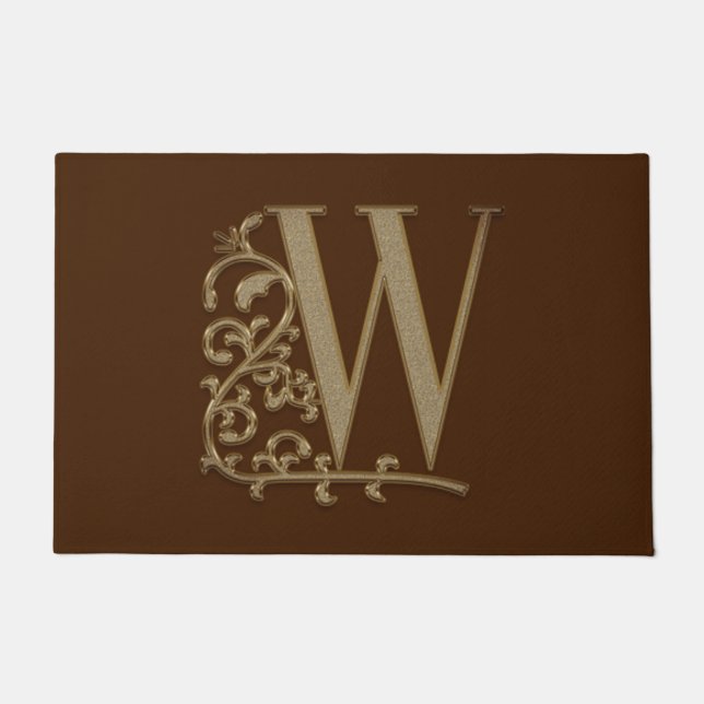 Elegant Entry Monogram W Initial on Brown Doormat (Front)
