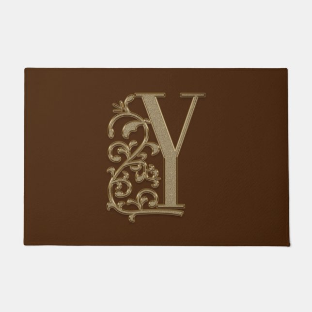 Elegant Entry Monogram Y Initial on Brown Doormat (Front)