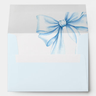 Elegant envelope baby shower with a blue bow. 
