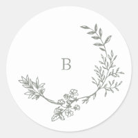 Elegant Envelope Sage Green Floral Monogram Wreath