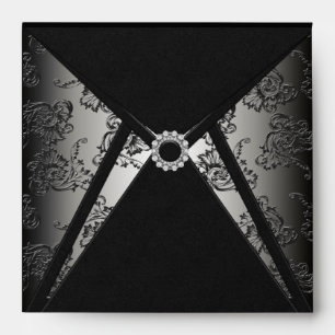 Élégant Enveloppe Carrée en Damassé Noir Diamant