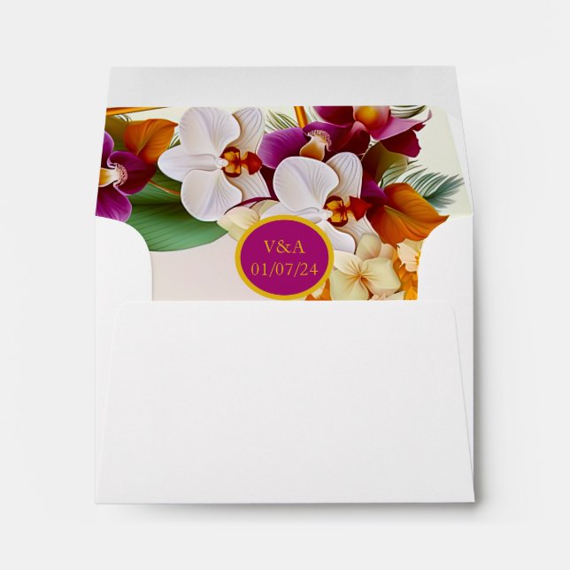 Élégant Enveloppe Mariage Floral Formal Tropical (Dos (Bas))