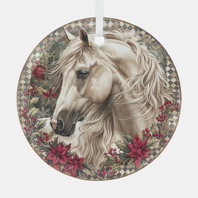 Elegant Equestrian Christmas  Glass Ornament (Front)