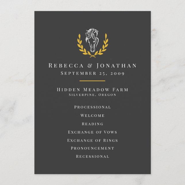 Elegant Equestrian Wedding Program 5x7 (Front)