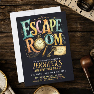 Elegant Escape Room Mystery Solving Colourful Typo Invitation