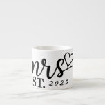 Elegant Espresso Coffee Mug for the Bride<br><div class="desc">Celebrate the bride with this elegant coffee mug featuring “Mrs." "Est. 2025” in beautiful black calligraphy and a charming heart design. The customizable year lets you mark a special wedding or anniversary, making it a meaningful and personal gift. Crafted from high-quality ceramic, this sleek mug is perfect for enjoying espresso...</div>