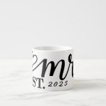 Elegant Espresso Coffee Mug for the Groom<br><div class="desc">Celebrate the groom with this elegant espresso coffee mug featuring “Mr." "Est. 20XX” in beautiful black calligraphy and a charming heart design. The customizable year lets you mark a special wedding or anniversary, making it a meaningful and personal gift. Crafted from high-quality ceramic, this sleek mug is perfect for enjoying...</div>