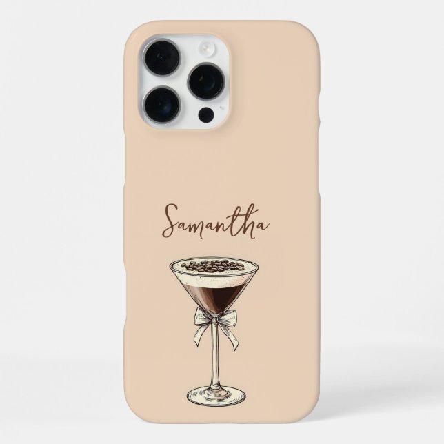 Elegant Espresso Martini Script Personalized Name iPhone Case (Back)