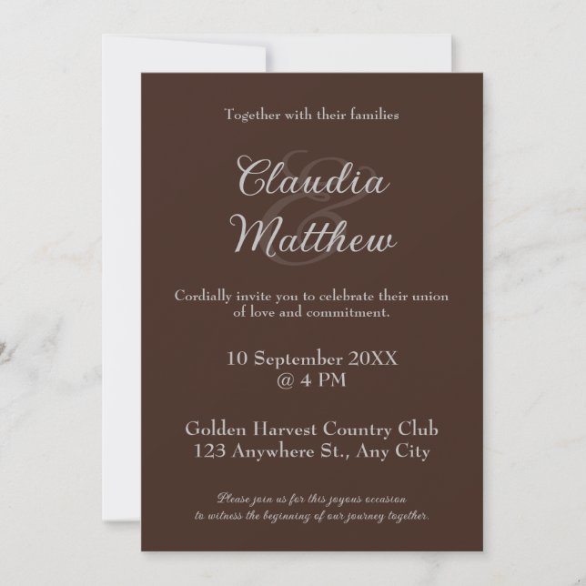 Elegant Espresso & Silver Script Photo Wedding Invitation (Front)